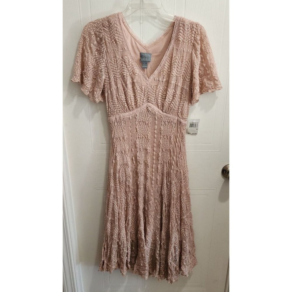 NEW Rabbit Design Short Sleeve Full‎ Lace Midi Dress Draped Pink Size 6 MSRP $70